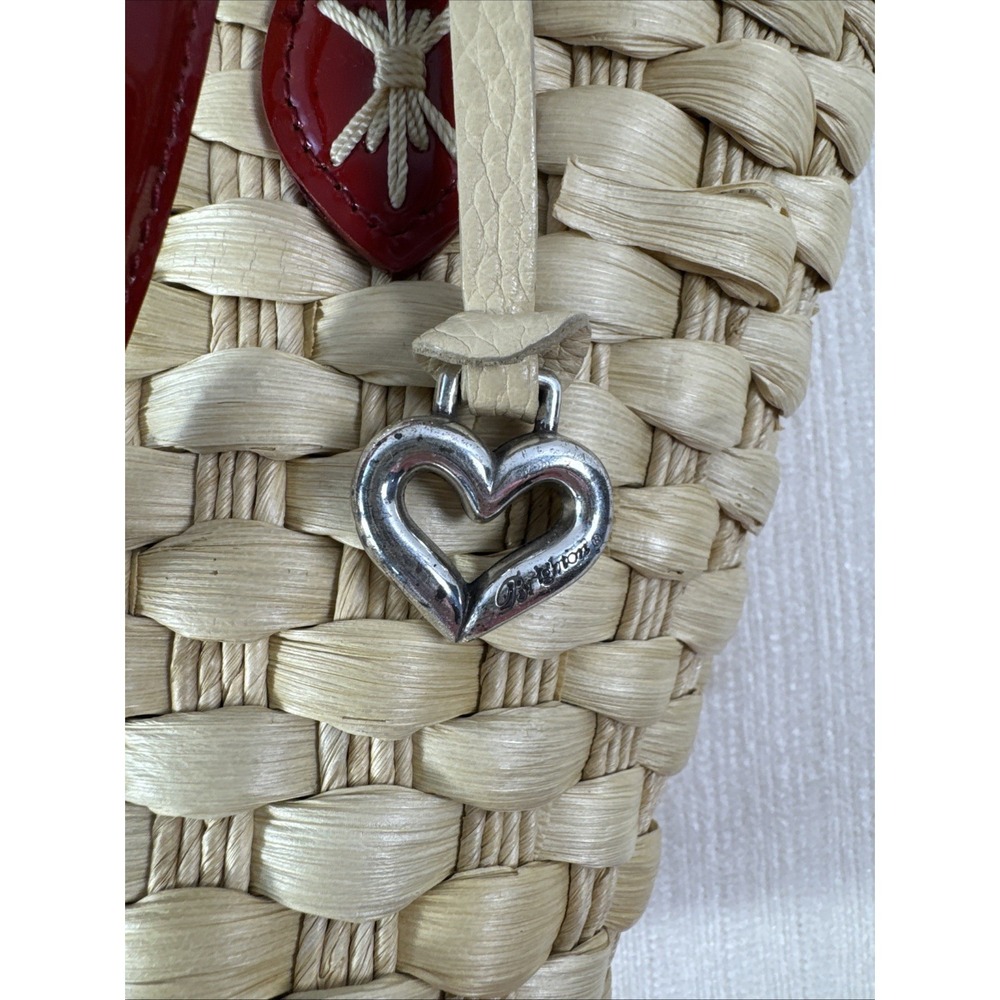 Brighton Candice Woven Straw Ladybug Tote Red Patent Leather Trim/ Ladybug Charm - Picture 7 of 9